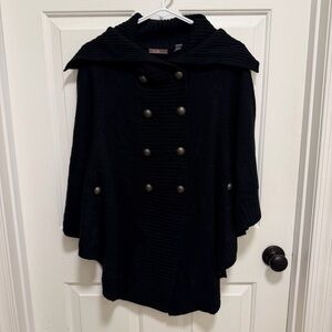 Cullen Black Double-Breasted Women's Wool Cashmere Sweater Cape Size M/L